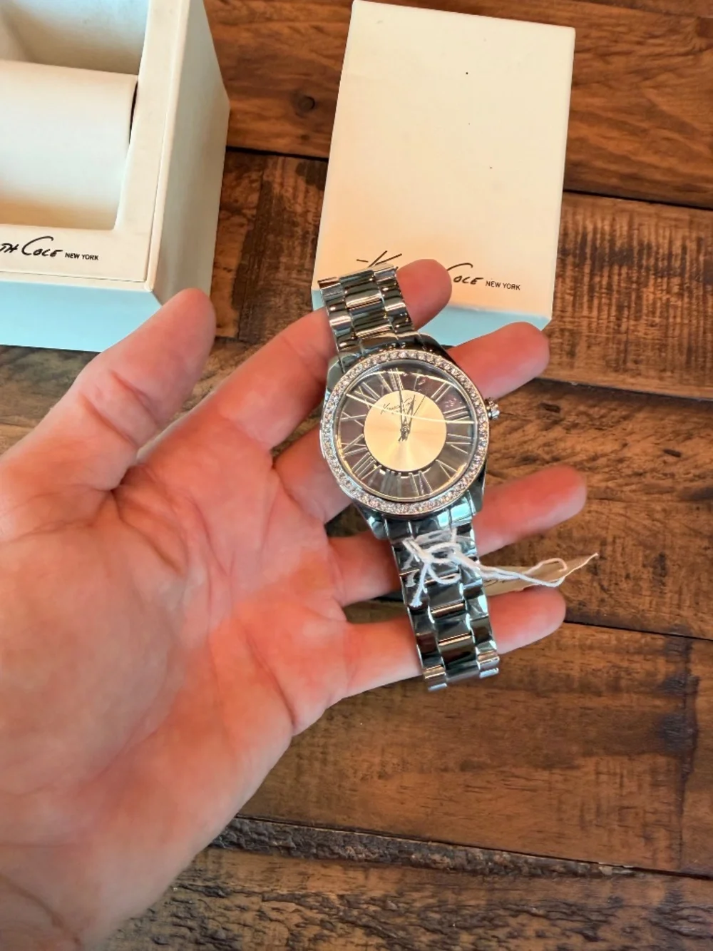 Kenneth Cole New York Silver Crystal Bezel Bracelet Watch Box
